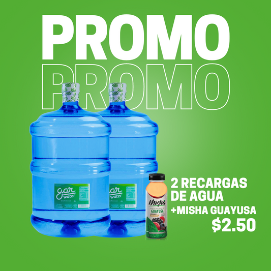 2 Recargas de agua + Misha Guayusa por $2.50